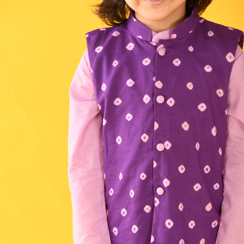 Cotton Kids Kurta Pajama Nehru Jacket Set | Lavender