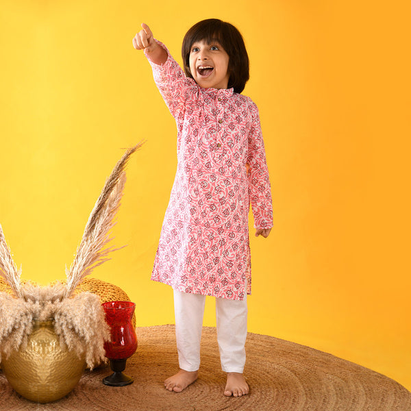 Cotton Kurta Pajama for Kids | Pink