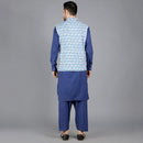 Cotton Kurta Jacket Set for Men | Blue