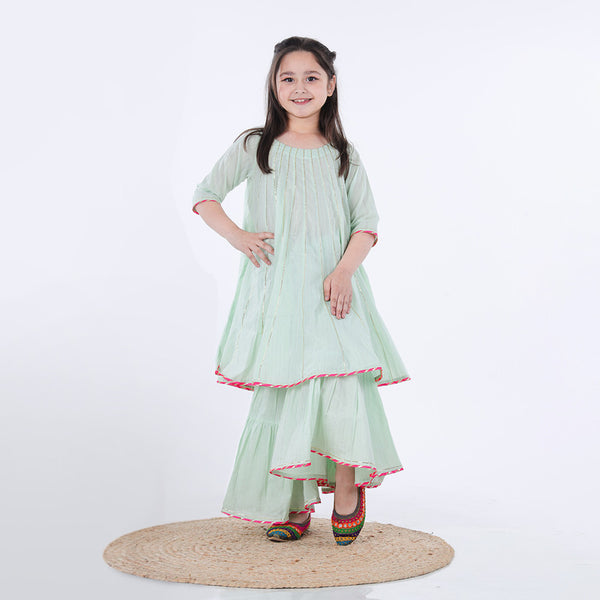 Cotton Kurta Pants Set for Girls | Green