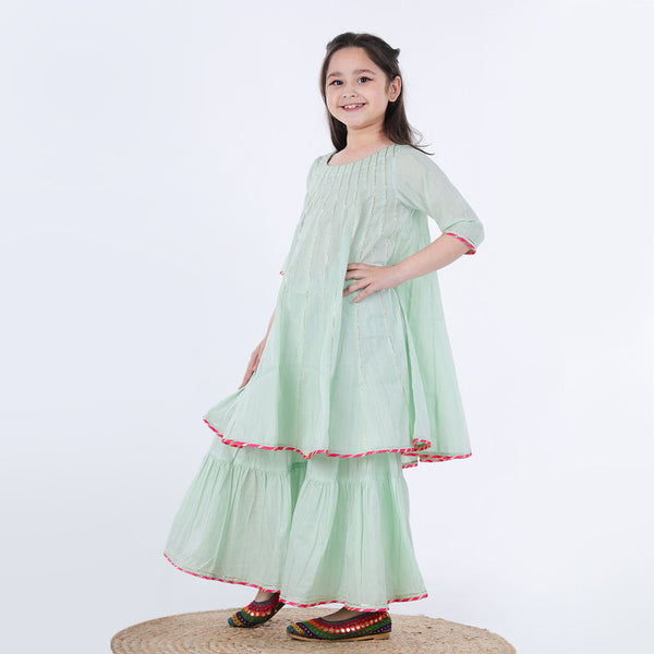 Cotton Kurta Pants Set for Girls | Green