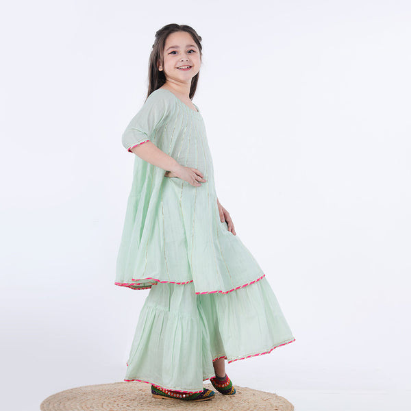 Cotton Kurta Pants Set for Girls | Green