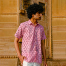 Cotton Shirt for Men | Handblock Print | Pink