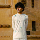 Cotton Short Kurta for Men | Embroidered | Mandarin Collar | White