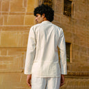 Cotton Short Kurta for Men | Embroidered | Mandarin Collar | White