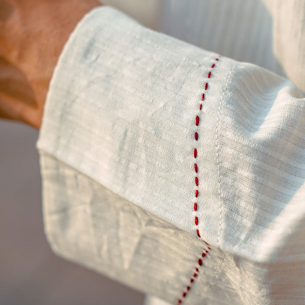 Cotton Short Kurta for Men | Embroidered | Mandarin Collar | White