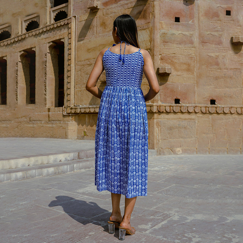Cotton Dress for Women | Angrakha | Handblock Print | Blue