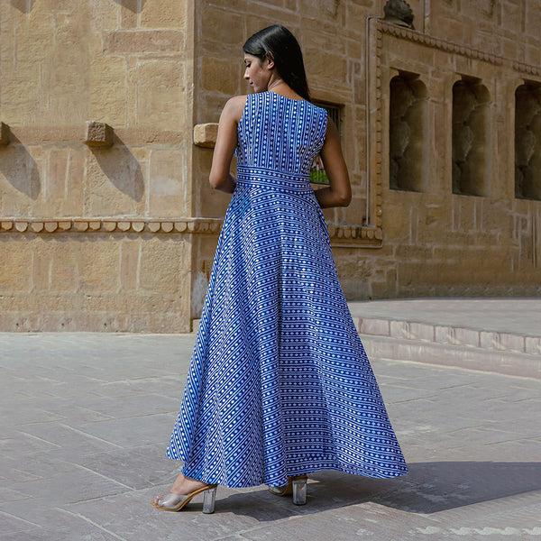 Maxi Dress for Women | Cotton Flared Dress | Blue