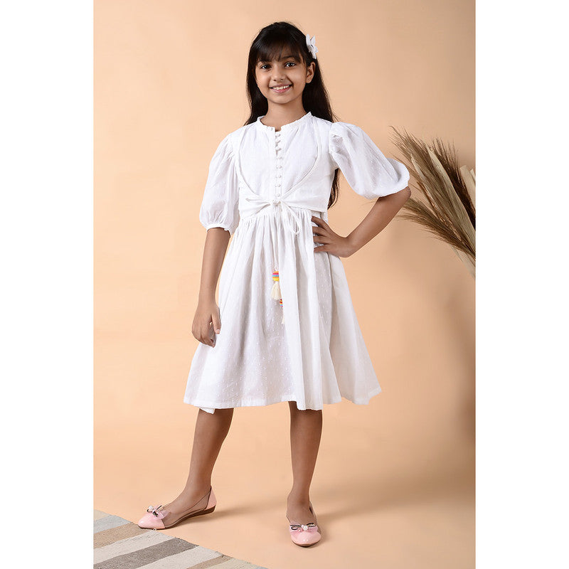 Birthday Dress | Cotton Overlap Dress for Kids | White