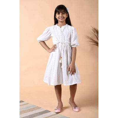 Birthday Dress | Cotton Overlap Dress for Kids | White