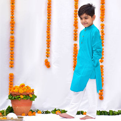 Cotton Kurta Pajama for Boys | Turquoise