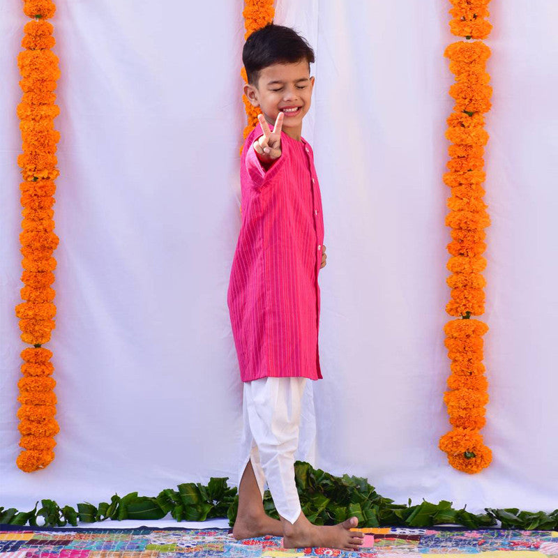 Cotton Dhoti Kurta Set for Kids | Pink