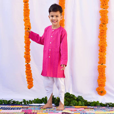 Cotton Dhoti Kurta Set for Kids | Pink