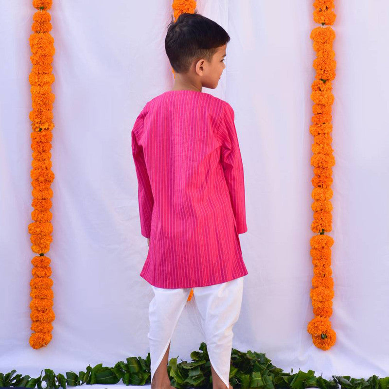 Cotton Dhoti Kurta Set for Kids | Pink