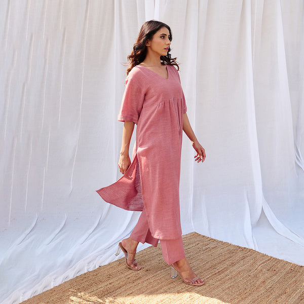 Pure Cotton Kurta Set | Kurta & Pants | Salmon Pink