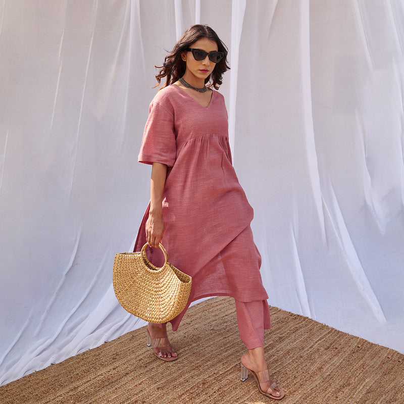 Pure Cotton Kurta Set | Kurta & Pants | Salmon Pink