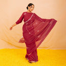 Linen Saree | Festive Wear For Women | Embroidered | Wine