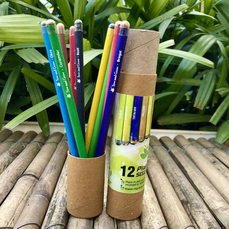 12 Plantable Seed Pencils in a Re-usable Pencil Box | For Writing, Drawing, Sketching