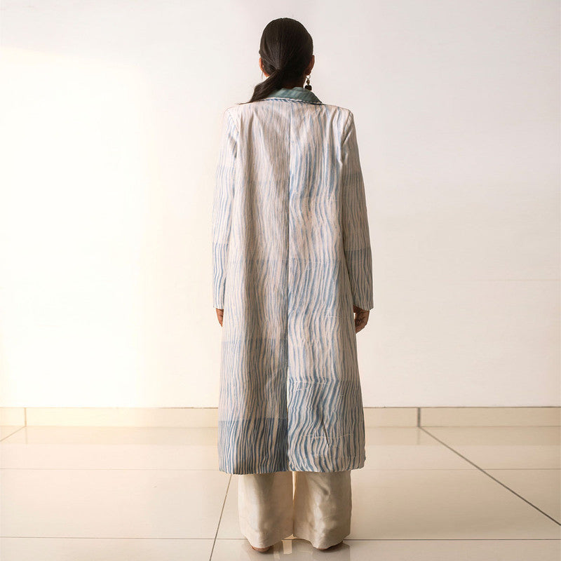 Handwoven Chanderi Silk Blue Open Jacket