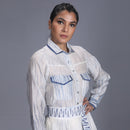 Handwoven Chanderi Silk White & Blue Shirt