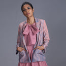 Handwoven Cotton Silk Pink & Blue Notch Collar Jacket