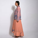 Handwoven Cotton Silk Pink & Blue Notch Collar Jacket