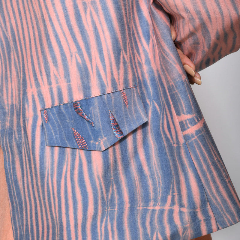 Handwoven Cotton Silk Pink & Blue Notch Collar Jacket