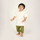 Cotton Linen Shirt and Pants Set for Baby Boy | White & Green
