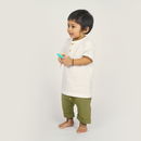 Cotton Linen Shirt and Pants Set for Baby Boy | White & Green