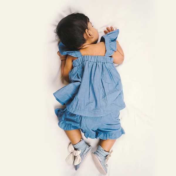 Cotton Linen Top and Shorts Set for Baby Girl | Blue