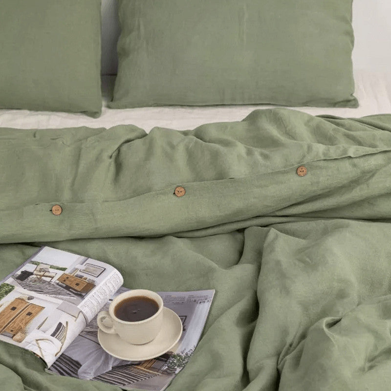 Pure Linen Duvet Cover Set | Solid | Olive