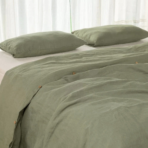 Pure Linen Duvet Cover Set | Solid | Olive