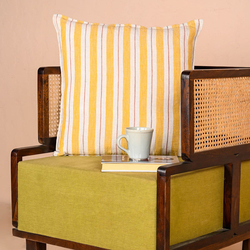 Pure Linen Cushion Cover | Striped | Yellow