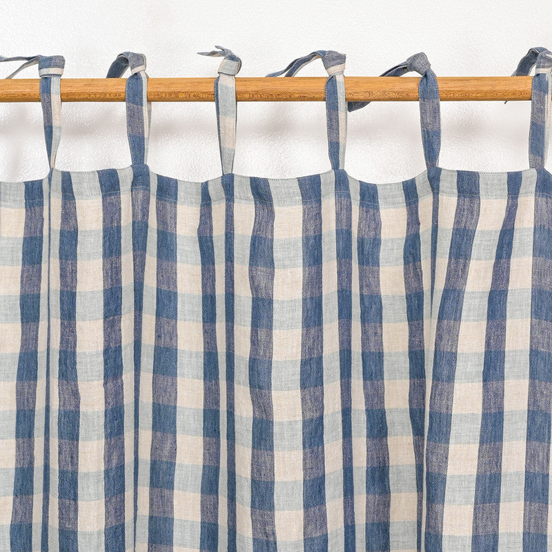 Pure Linen Curtain | Checkered | Blue