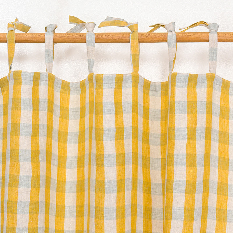 Pure Linen Curtain | Checkered | Yellow