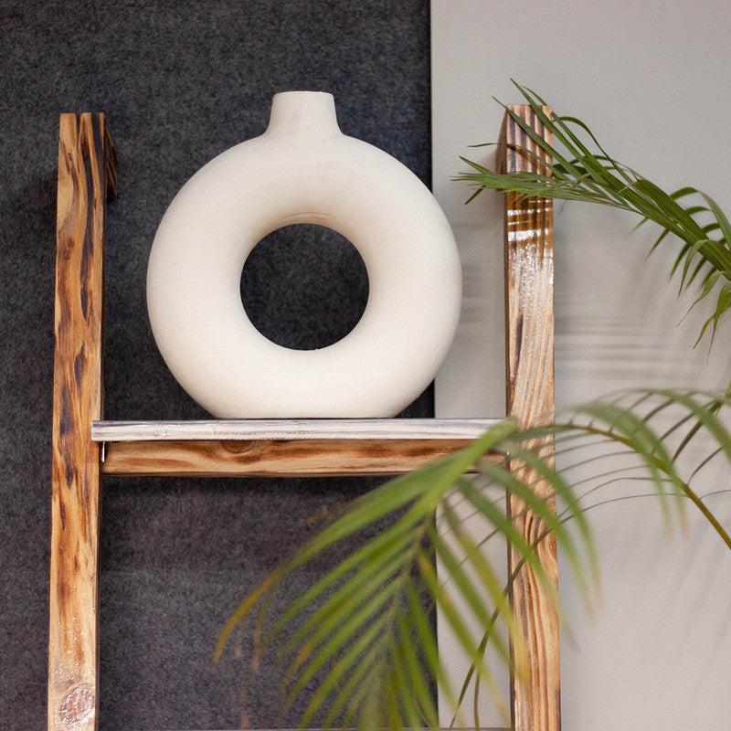 Wooden Ladder Shelf | Book Shelf | Planter Stand | White & Brown.