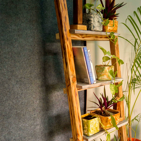 Wooden Ladder Shelf | Book Shelf | Planter Stand | White & Brown.