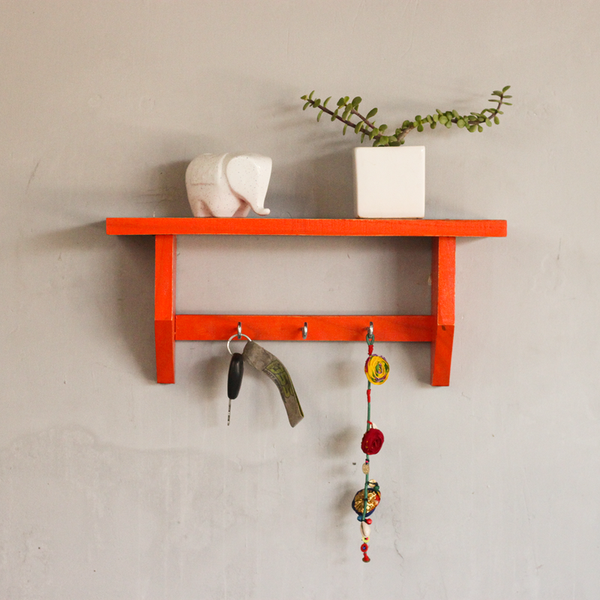 Wooden Wall Shelf | Keychain Holder | Orange