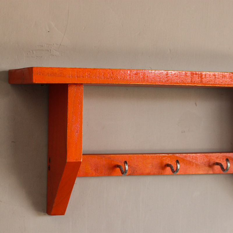 Wooden Wall Shelf | Keychain Holder | Orange