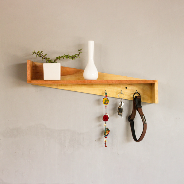 Wooden Wall Shelf | Keychain Holder | Sheesham Wood | Brown