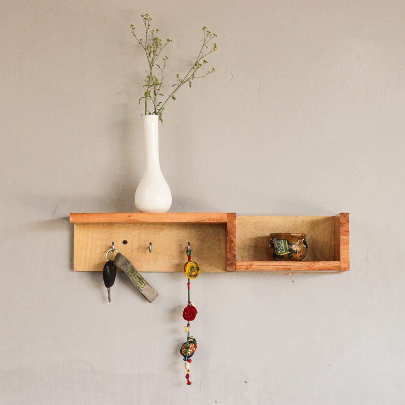 Wooden Wall Shelf | Key Holder | Brown