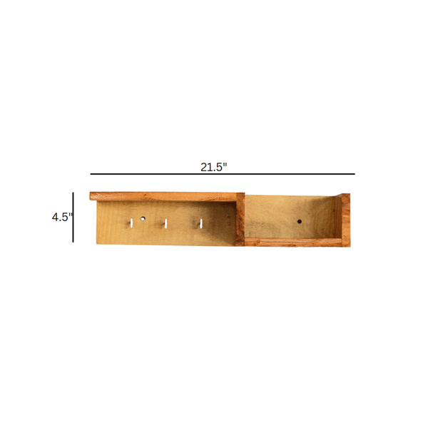 Wooden Wall Shelf | Key Holder | Brown