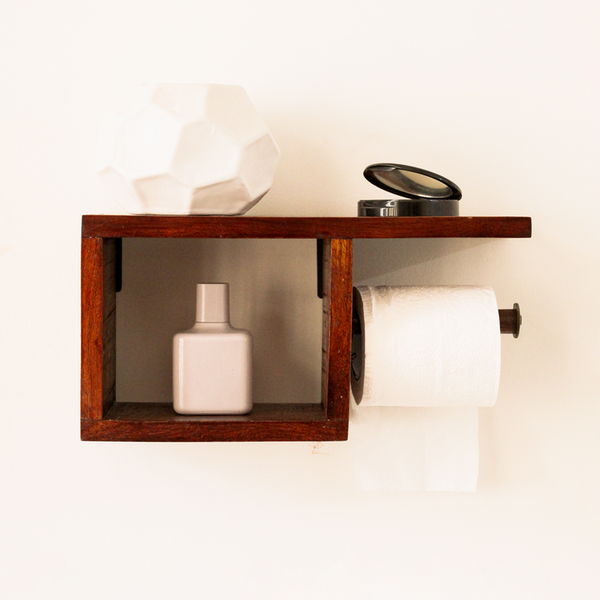 Wooden Shelf | Toilet Paper Holder | Brown