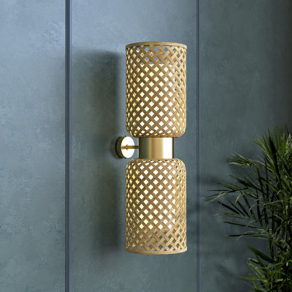 Decorative Wall Lamp | Bamboo & Stainless Steel | Brass Finish | 22 inches