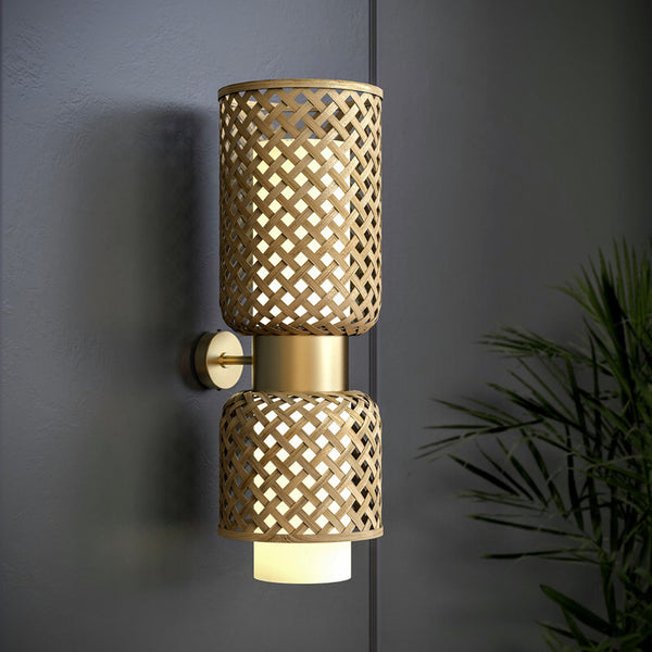 Decorative Wall Lamp | Bamboo & Stainless Steel | Matte Finish | 22 inches