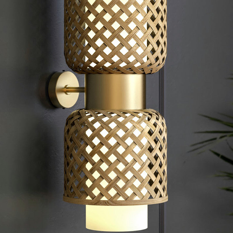 Decorative Wall Lamp | Bamboo & Stainless Steel | Matte Finish | 22 inches