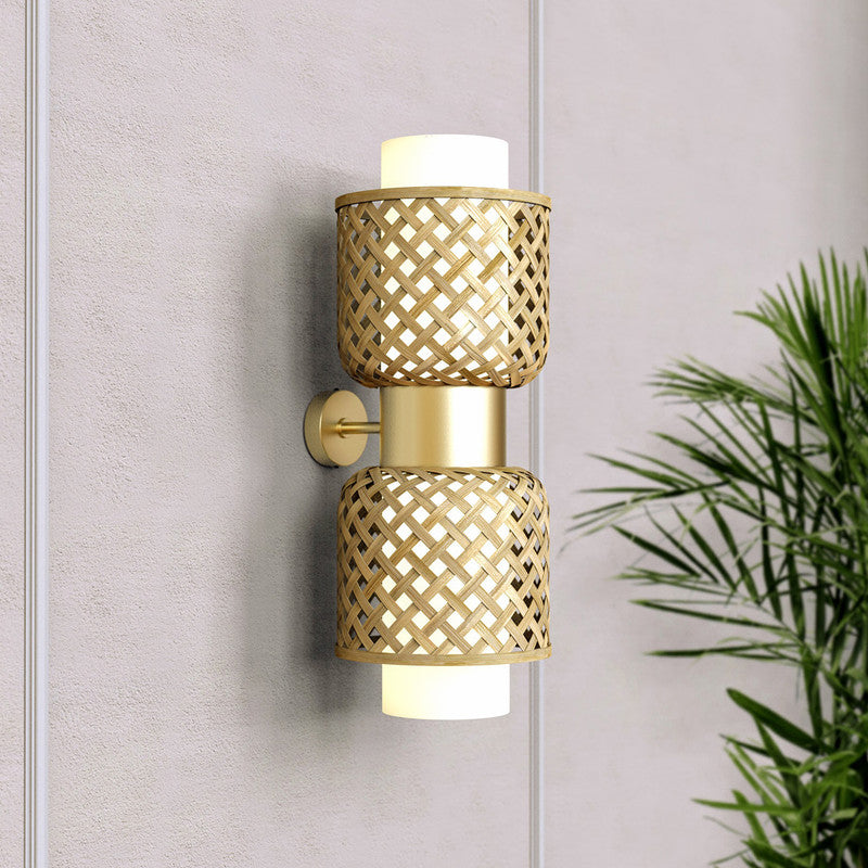 Decorative Wall Lamp | Bamboo & Stainless Steel | Gold Matte Finish | 22 inches