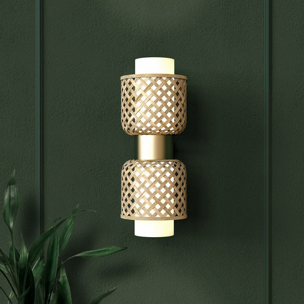 Decorative Wall Lamp | Bamboo & Stainless Steel | Gold Matte Finish | 22 inches