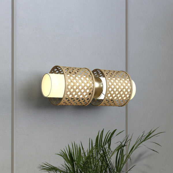 Decorative Wall Lamp | Bamboo & Stainless Steel | Antique Finish | 24 inches