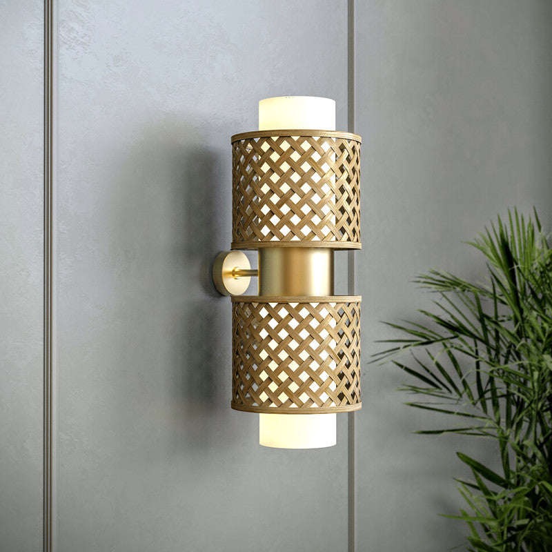 Decorative Wall Lamp | Bamboo & Stainless Steel | Antique Finish | 24 inches